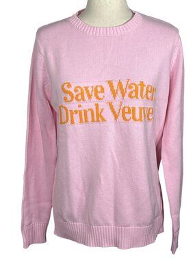 PINK PINEAPPLE Save Water Drink Veuve Sweater Long Sleeve Pink Sz L NWOT
